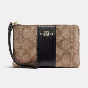Coach Signature Canvas & Leather Corner Zip Wristlet